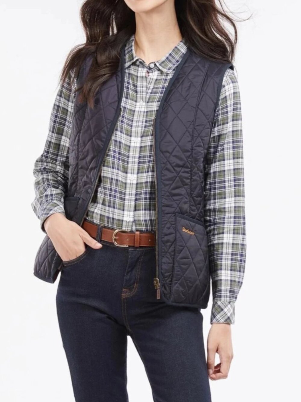 Barbour Betty Quilted Fleece Lined Vest Full Zip Gilet Outdoor Navy Blue US 4